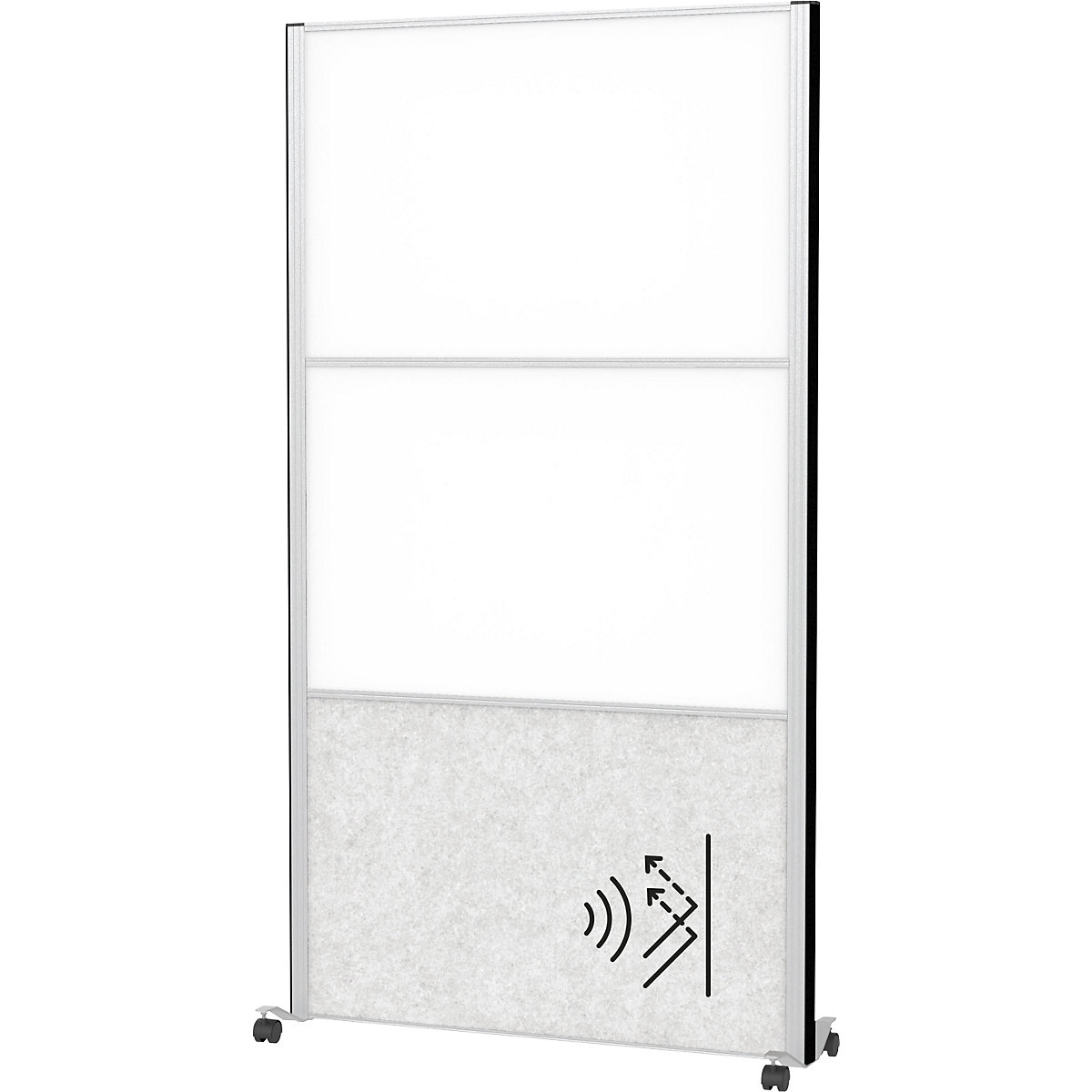 Sistema de biombos MAULconnecto – MAUL, 2 quadros brancos, 1 acústico, branco/cinzento claro, rodas-0