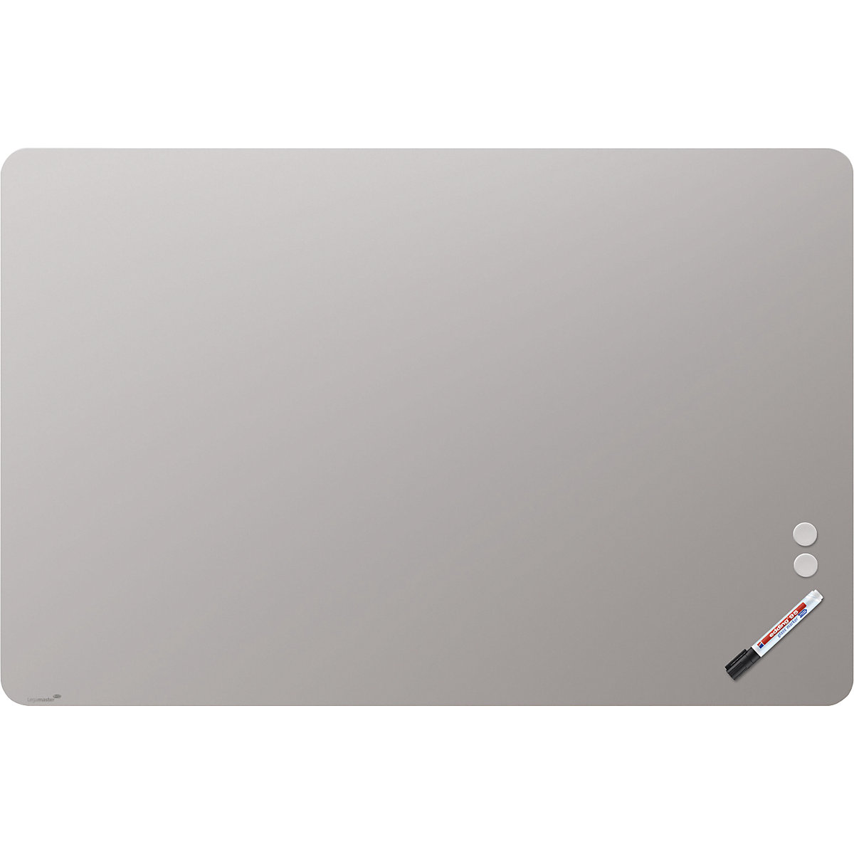 Quadro de vidro mate, cantos arredondados – Legamaster, vidro de segurança, LxA 1500 x 1000 mm, cinzento quente-0
