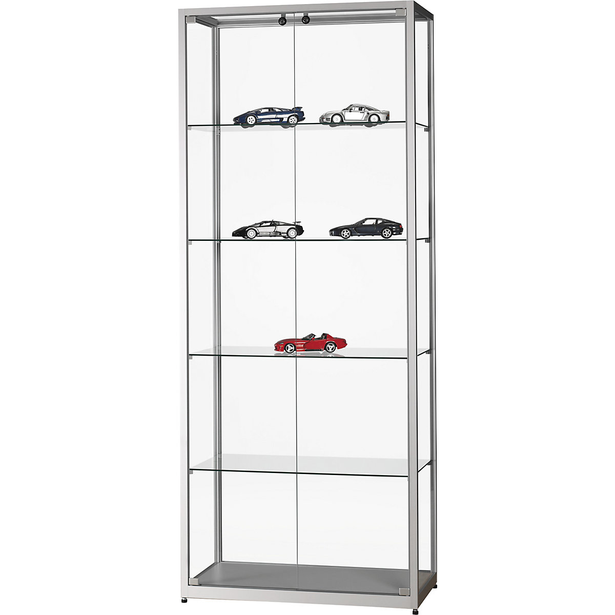 Vitrine, altura 1984 mm, sem iluminação, LxP 800 x 400 mm, retangular, prateado, portas à frente-0