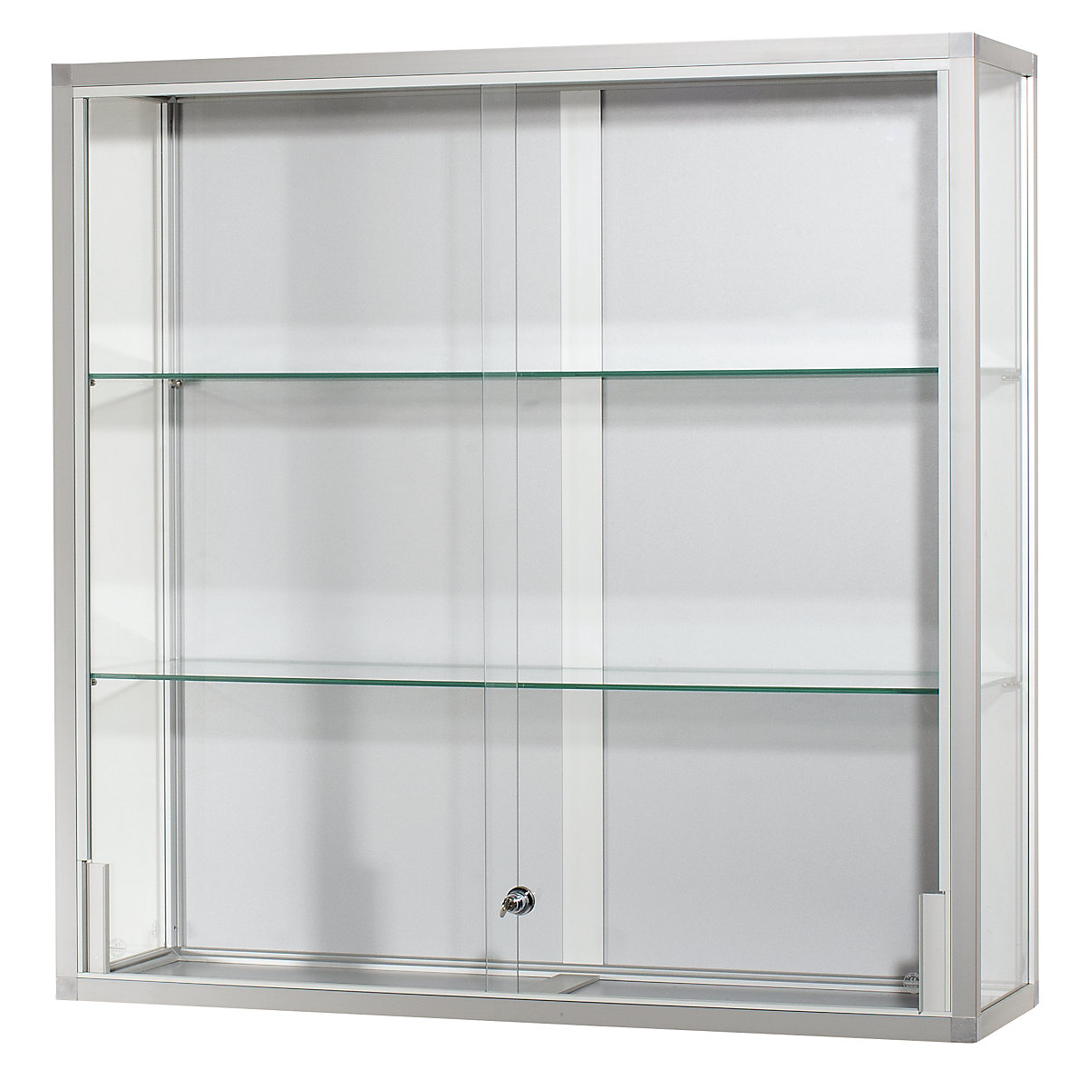 Vitrine de parede, altura 1000 mm, 2 portas de correr, LxP 1000 x 300 mm, visual de aço inoxidável-0