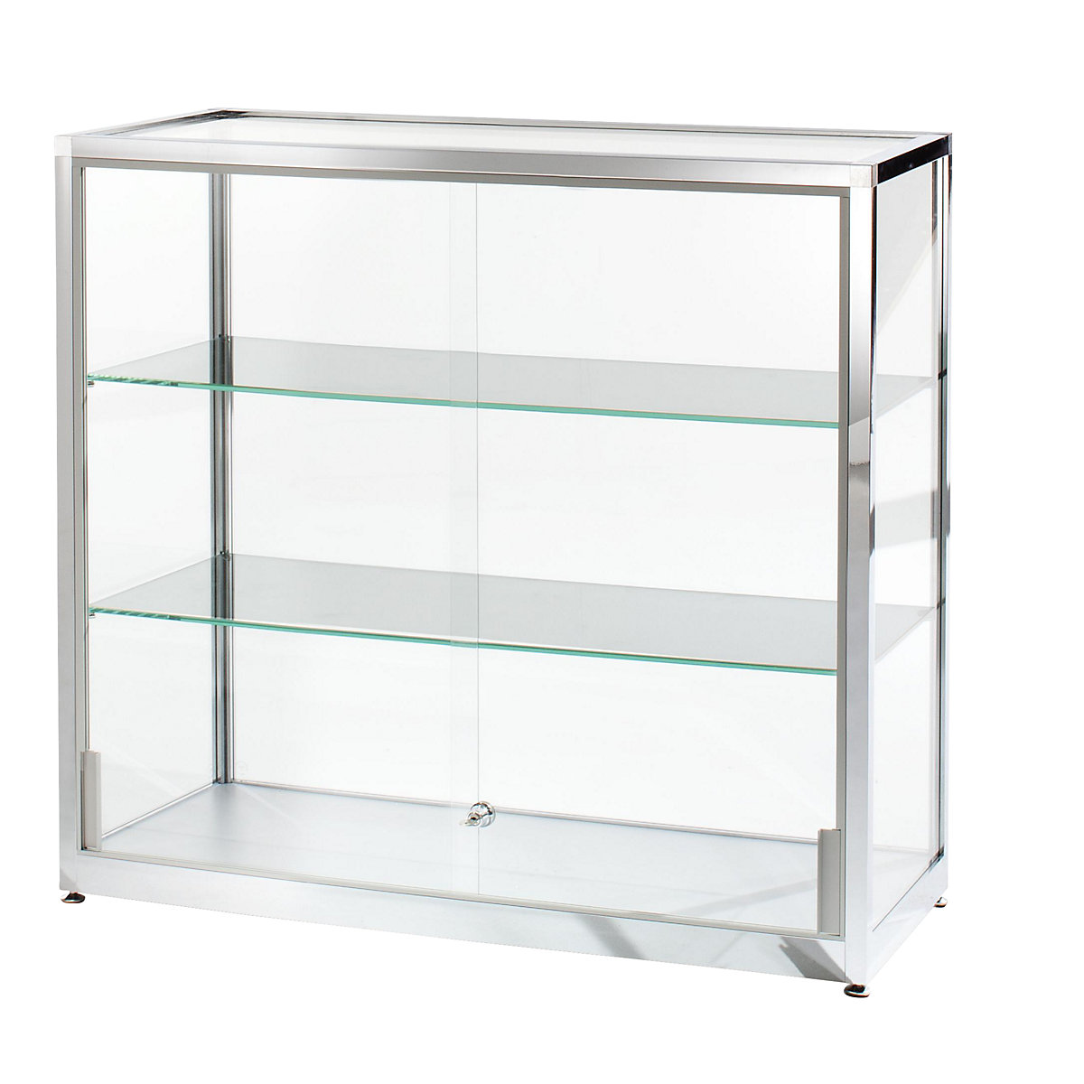 Vitrine, meia altura, altura 910 mm, 2 portas de correr, LxP 1000 x 400 mm, cromado brilhante-0