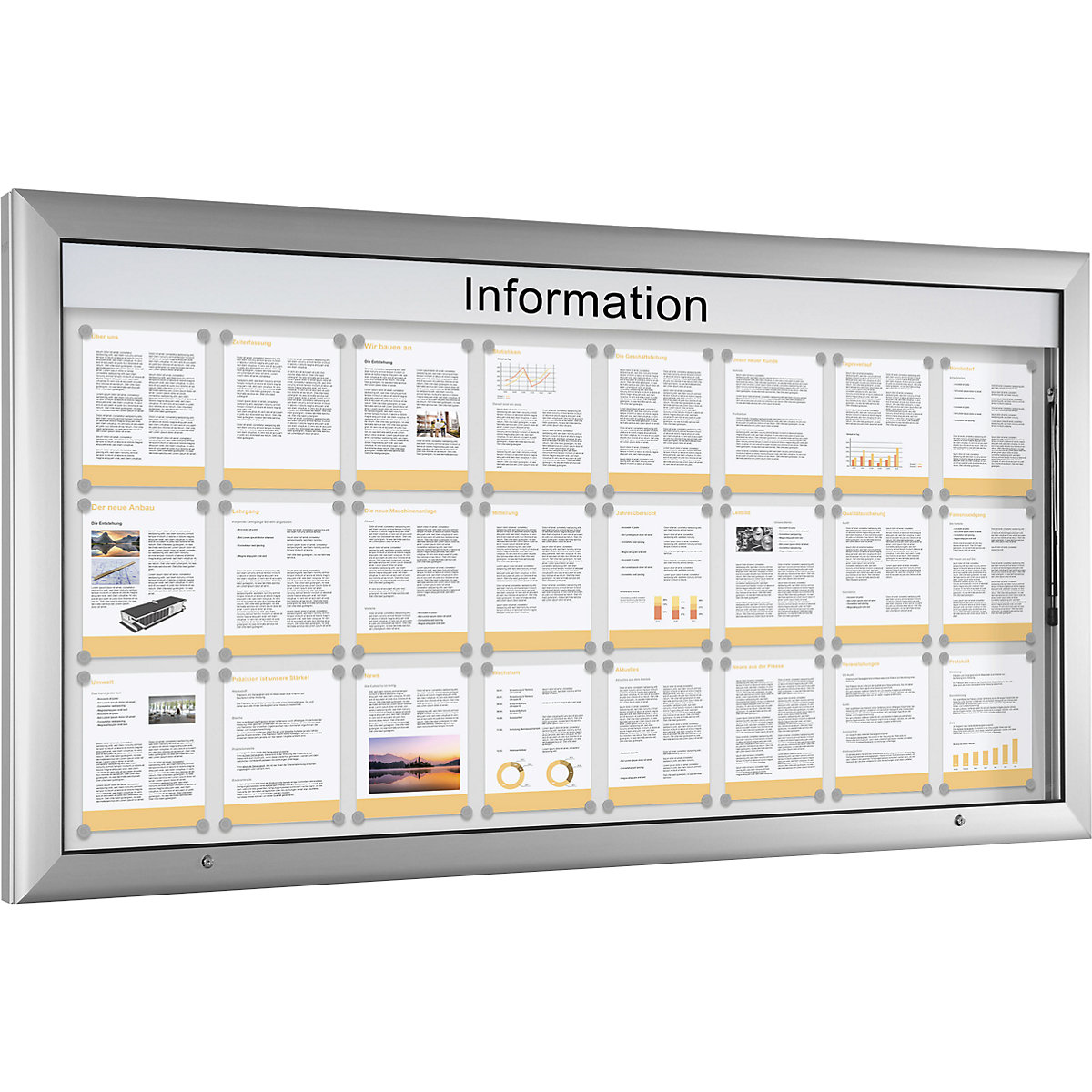 Vitrine para interiores e exteriores, formato horizontal, tamanho superior, LxA 2000 x 1025 mm, abertura da porta 90° para cima, cor da parede traseira branco puro-0
