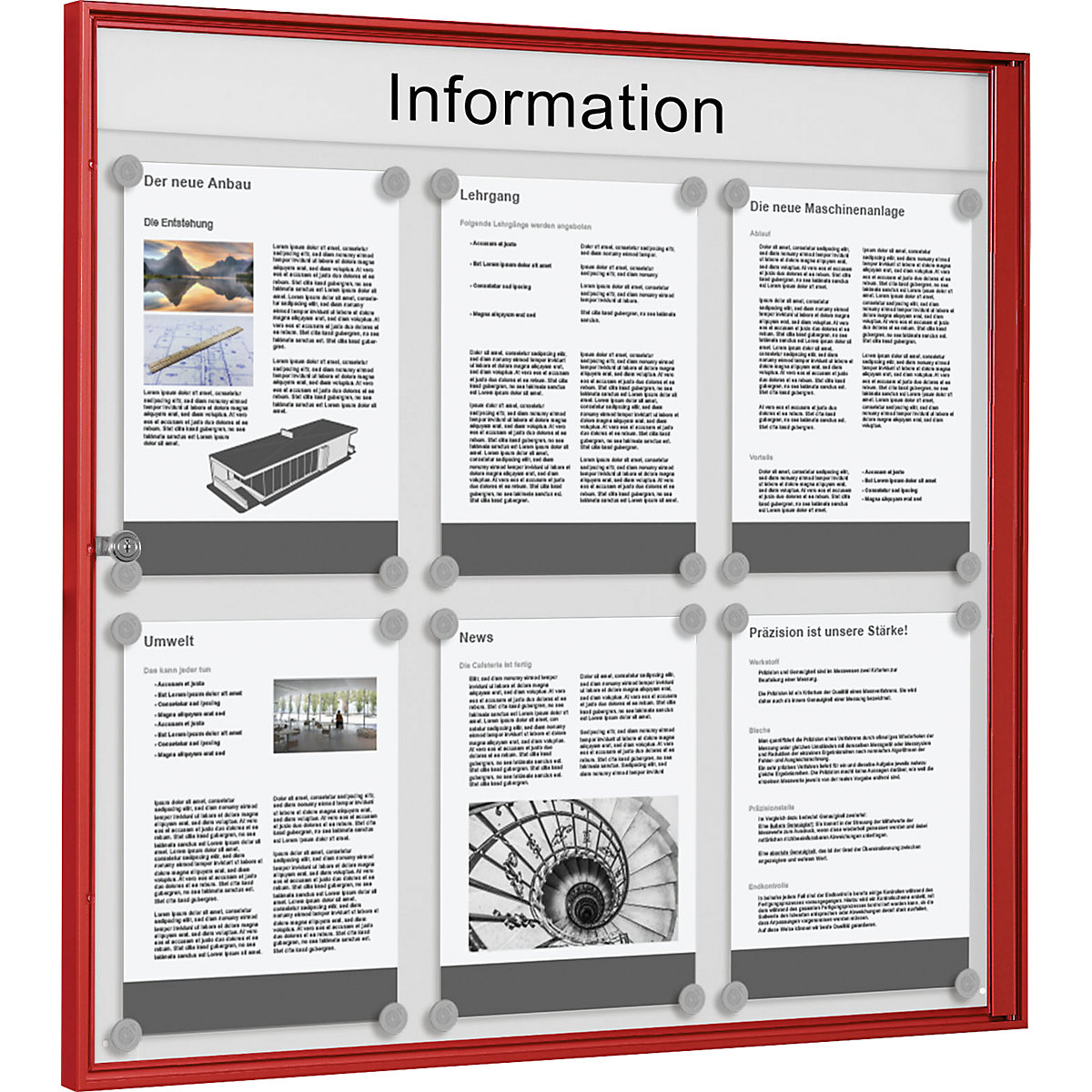 Vitrine para interiores, para formato 3 x 2 A4, caixilho vermelho-0