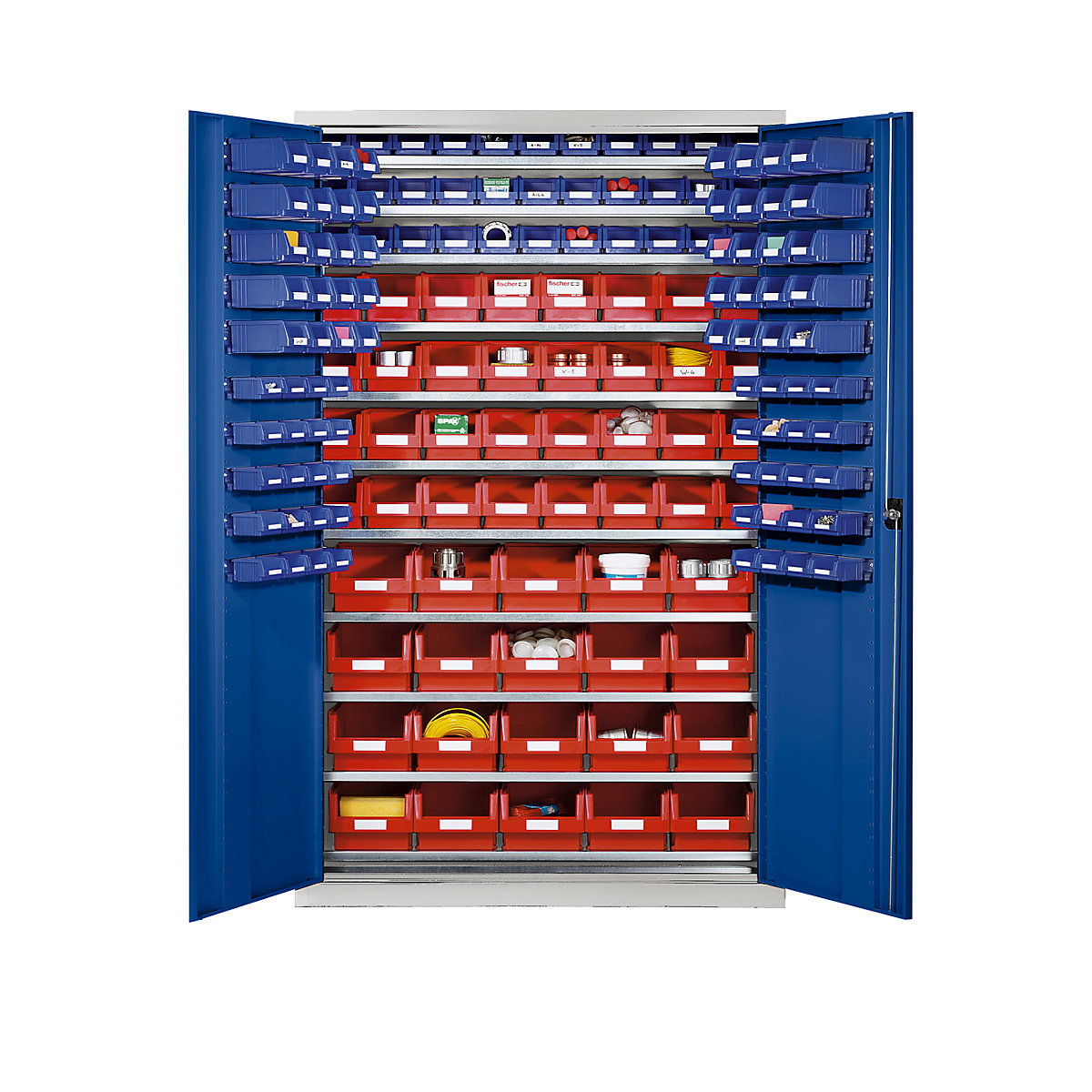 Armário de grandes capacidades em chapa de aço – eurokraft pro, com 10 prateleiras, 165 caixas de armazenagem à vista, cor do corpo cinzento claro, cor da porta azul genciana-0
