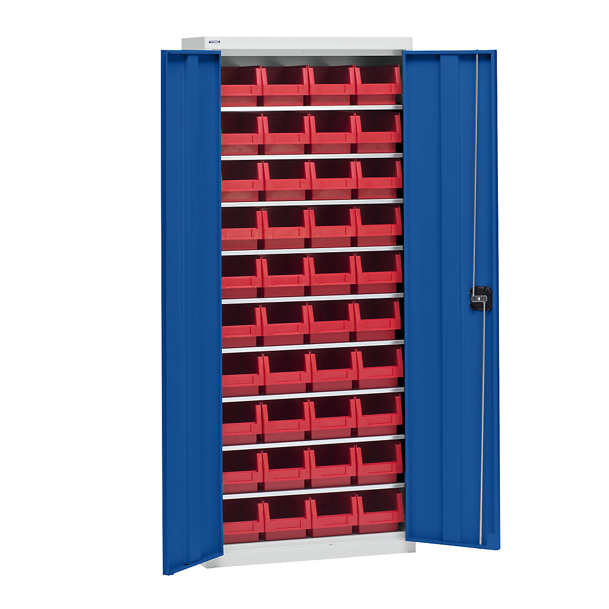 Armário para materiais com caixas de armazenagem – eurokraft pro, altura 1575 mm, 9 prateleiras, cinzento claro / azul genciana-0