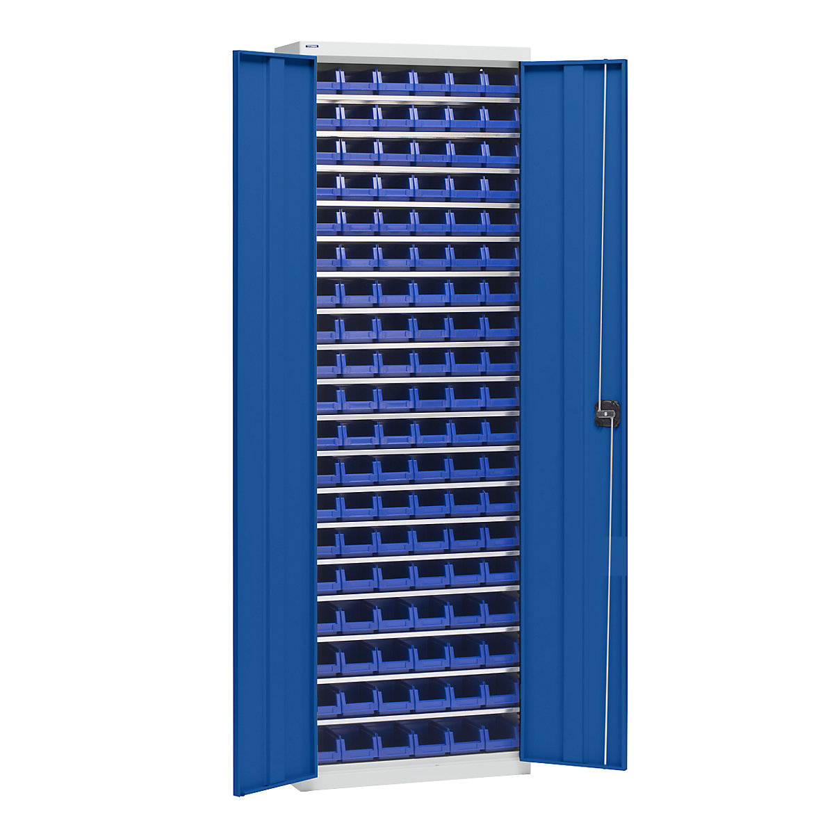 Armário para materiais com caixas de armazenagem – eurokraft pro, altura 2000 mm, 18 prateleiras, cinzento claro / azul genciana-0