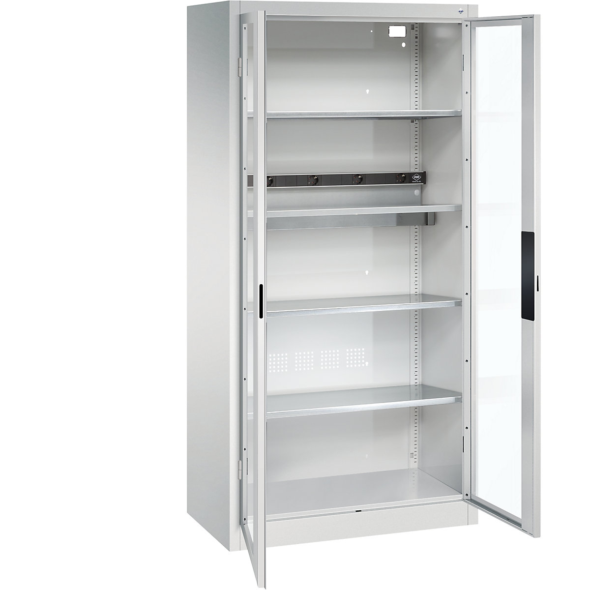 Armário de carregamento BASIC – C+P, com portas com janelas de visualização, cinzento claro-0