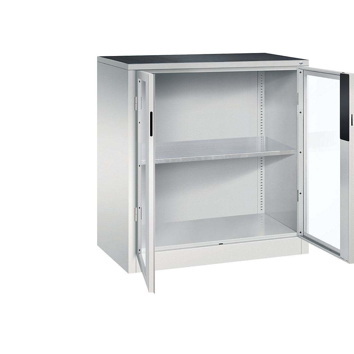 Armário com portas de batente e janela de visualização – C+P, AxLxP 1000 x 930 x 500 mm, 1 prateleira, cinzento claro/cinzento claro-0