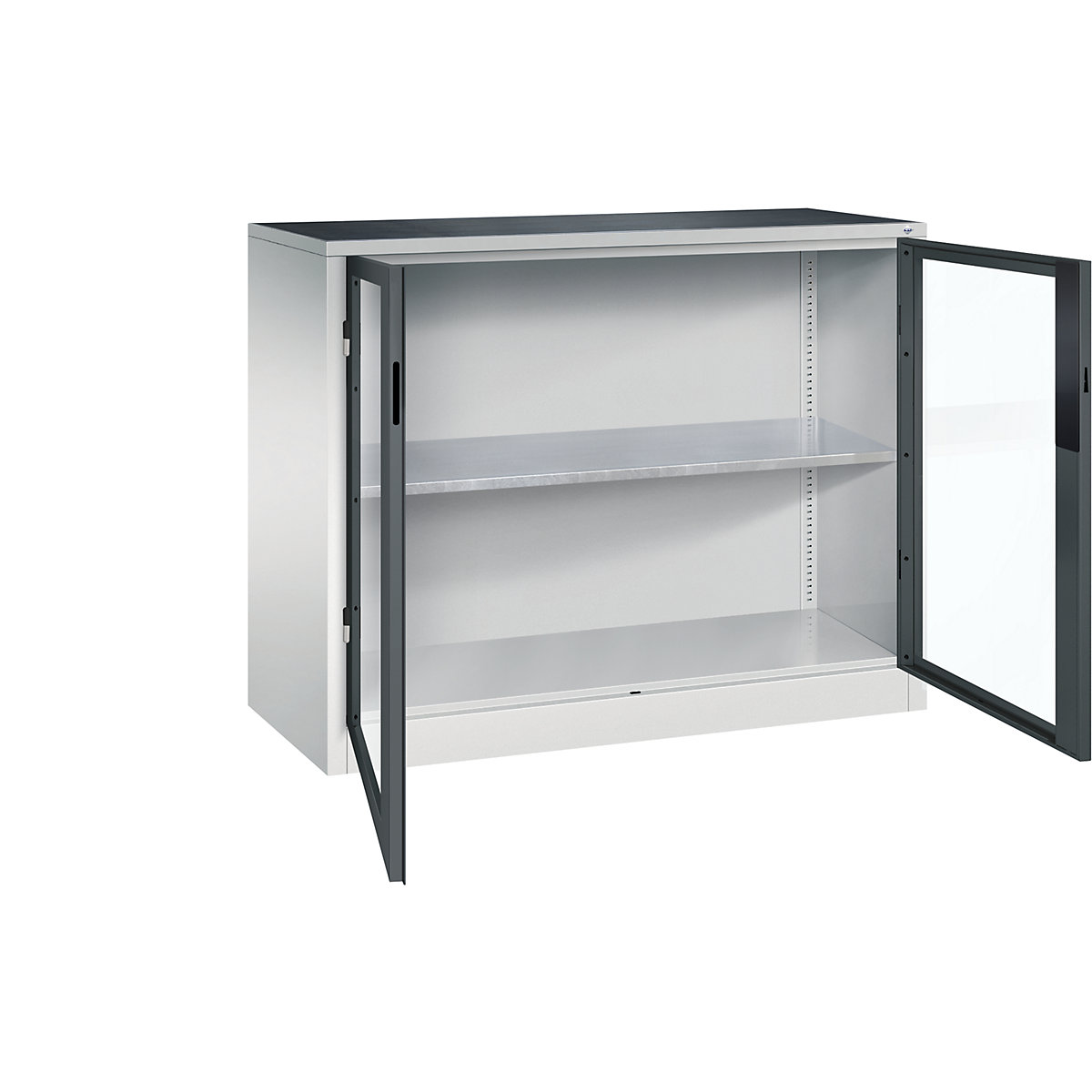 Armário com portas de batente e janela de visualização – C+P, AxLxP 1000 x 1200 x 500 mm, 1 prateleira, cinzento claro/cinzento antracite-0