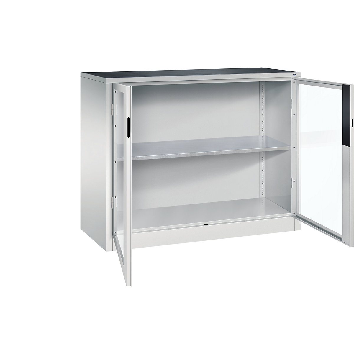 Armário com portas de batente e janela de visualização – C+P, AxLxP 1000 x 1200 x 500 mm, 1 prateleira, cinzento claro/cinzento claro-0