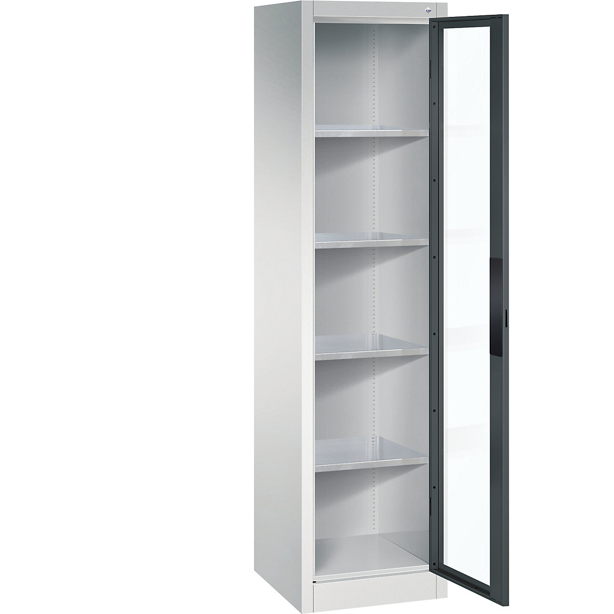 Armário com portas de batente e janela de visualização – C+P, AxLxP 1950 x 502 x 500 mm, 4 prateleiras, cinzento claro/cinzento antracite-0