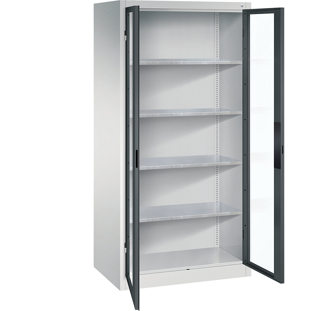 Armário com portas de batente e janela de visualização – C+P, AxLxP 1950 x 930 x 600 mm, 4 prateleiras, cinzento claro/cinzento antracite-0