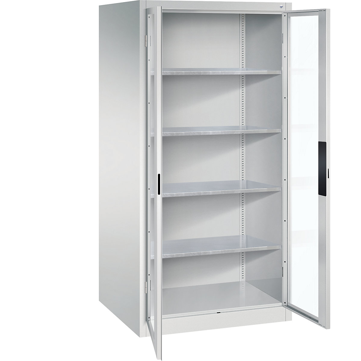 Armário com portas de batente e janela de visualização – C+P, AxLxP 1950 x 930 x 800 mm, 4 prateleiras, cinzento claro/cinzento claro-0