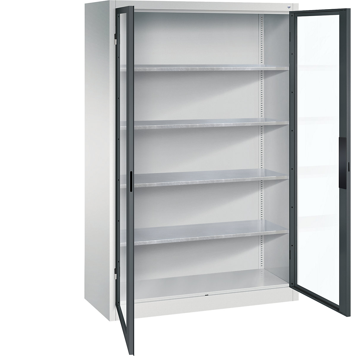 Armário com portas de batente e janela de visualização – C+P, AxLxP 1950 x 1200 x 500 mm, 4 prateleiras, cinzento claro/cinzento antracite-0