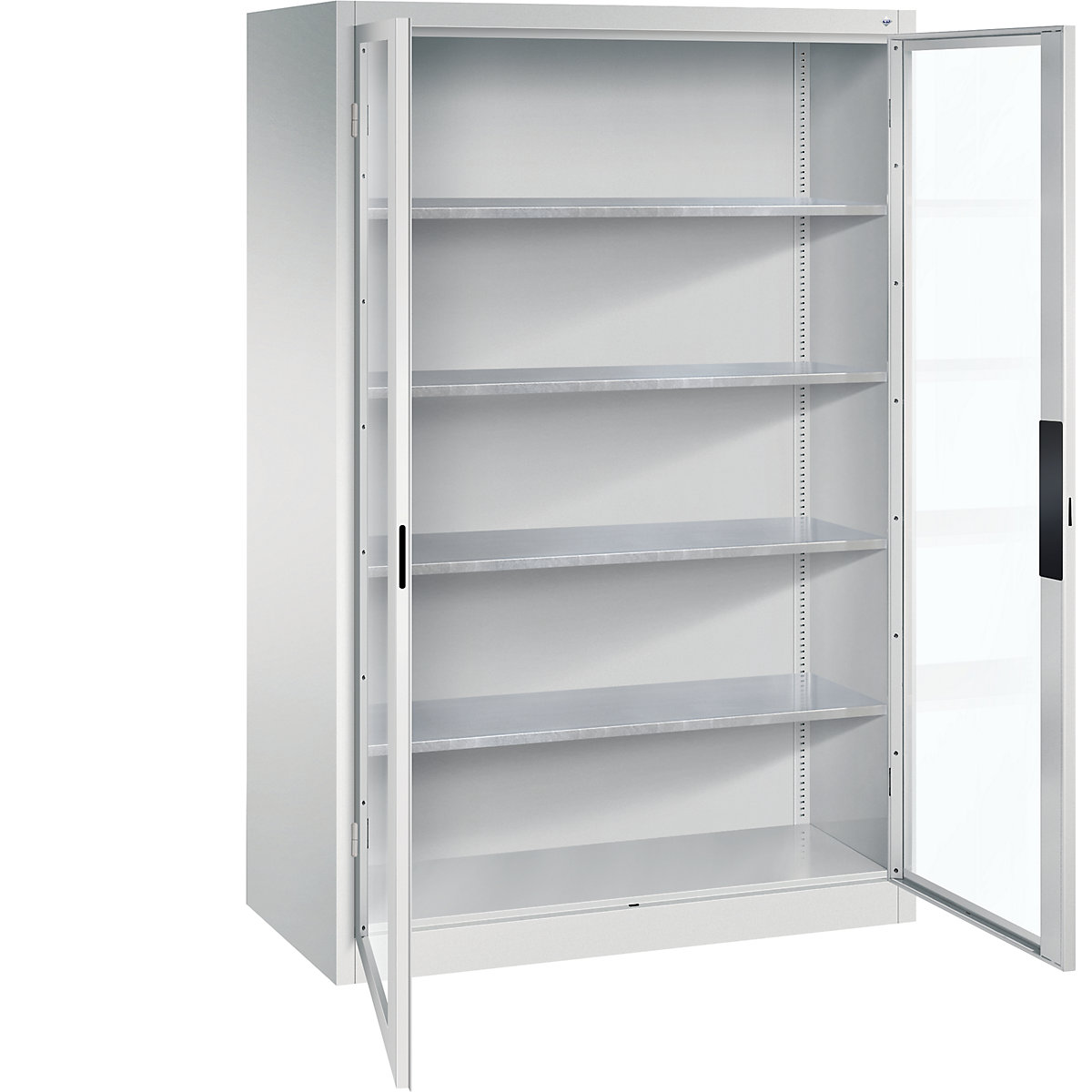 Armário com portas de batente e janela de visualização – C+P, AxLxP 1950 x 1200 x 600 mm, 4 prateleiras, cinzento claro/cinzento claro-0