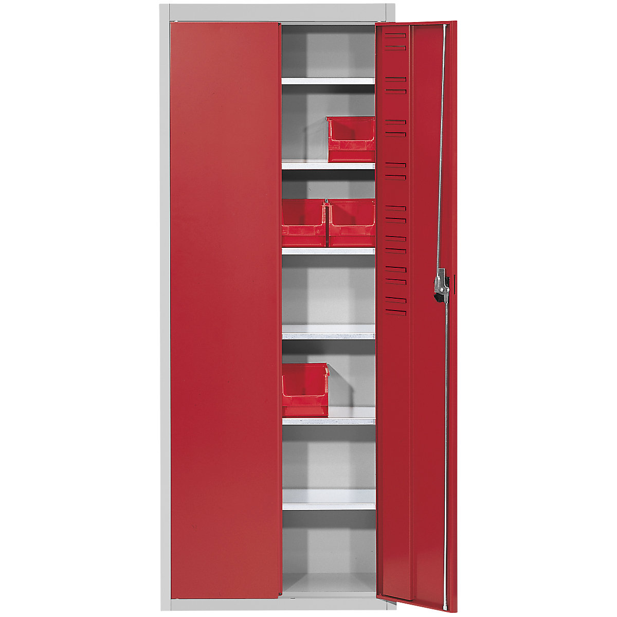 Armário de armazém, sem caixas de armazenagem à vista – mauser, AxLxP 1740 x 680 x 280 mm, duas cores, corpo em cinzento, portas em vermelho-0