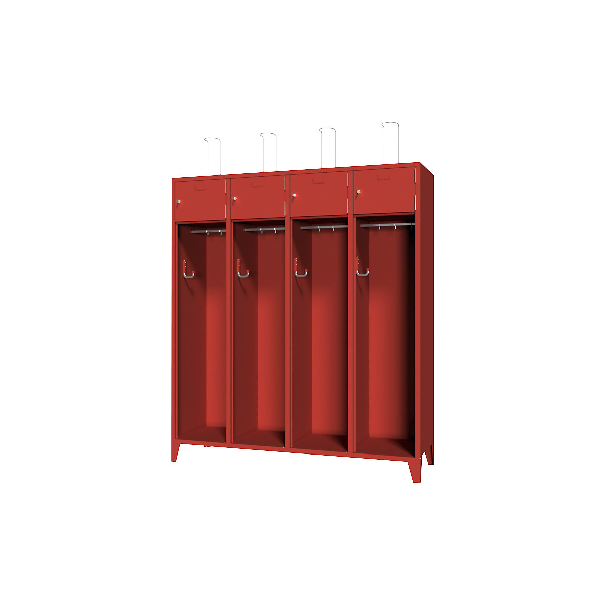 Armário de bombeiros com pés – Pavoy, porta em chapa maciça com armação para etiquetas, 4 compartimentos, 8 cacifos-0