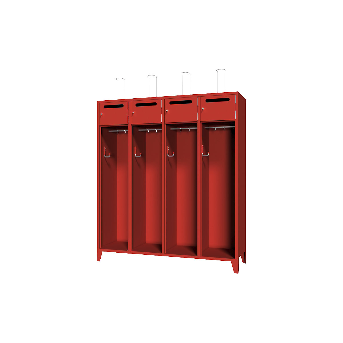 Armário de bombeiros com pés – Pavoy, porta em chapa maciça com ranhura de inserção, 4 compartimentos, 8 cacifos-0