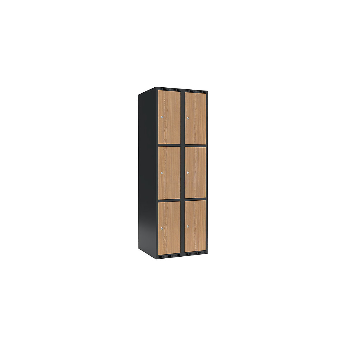 Armário de cacifos com 3 compartimentos Fydor, 2 compartimentos, cinzento/carvalho, L 600 mm, 2 compartimentos, forma de teto plano, fechadura de cilindro-0