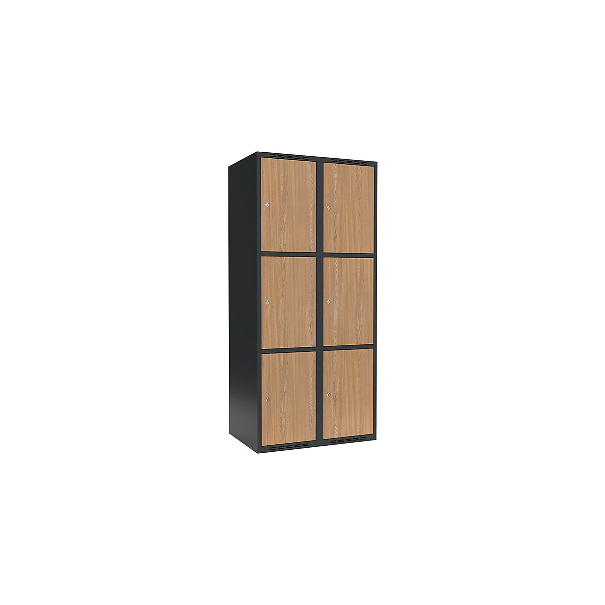 Armário de cacifos com 3 compartimentos Fydor, 2 compartimentos, cinzento/carvalho, L 800 mm, 2 compartimentos, forma de teto plano, fechadura de cilindro-0