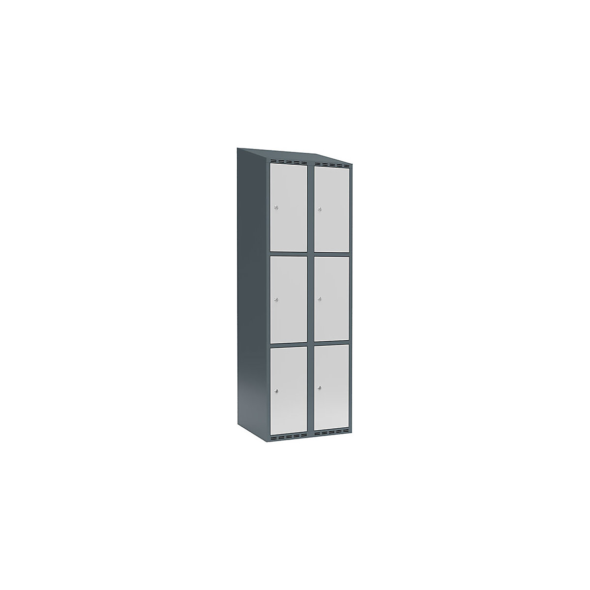 Armário de cacifos com 3 compartimentos Fydor, 2 compartimentos, cinzento azulado/cinzento claro, L 600 mm, 2 compartimentos, forma de teto inclinado, fechadura de cilindro-0