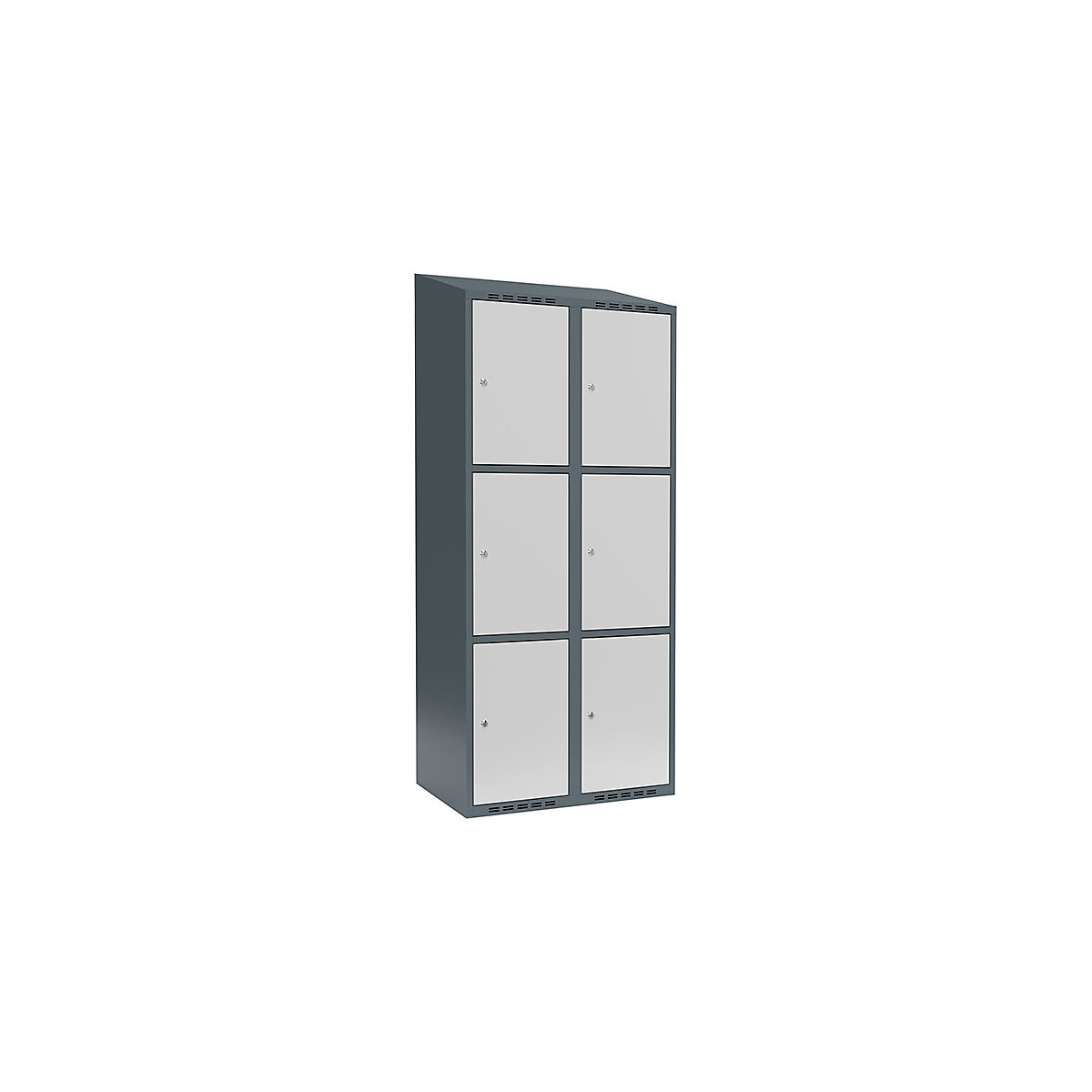 Armário de cacifos com 3 compartimentos Fydor, 2 compartimentos, cinzento azulado/cinzento claro, L 800 mm, 2 compartimentos, forma de teto inclinado, fechadura de cilindro-0