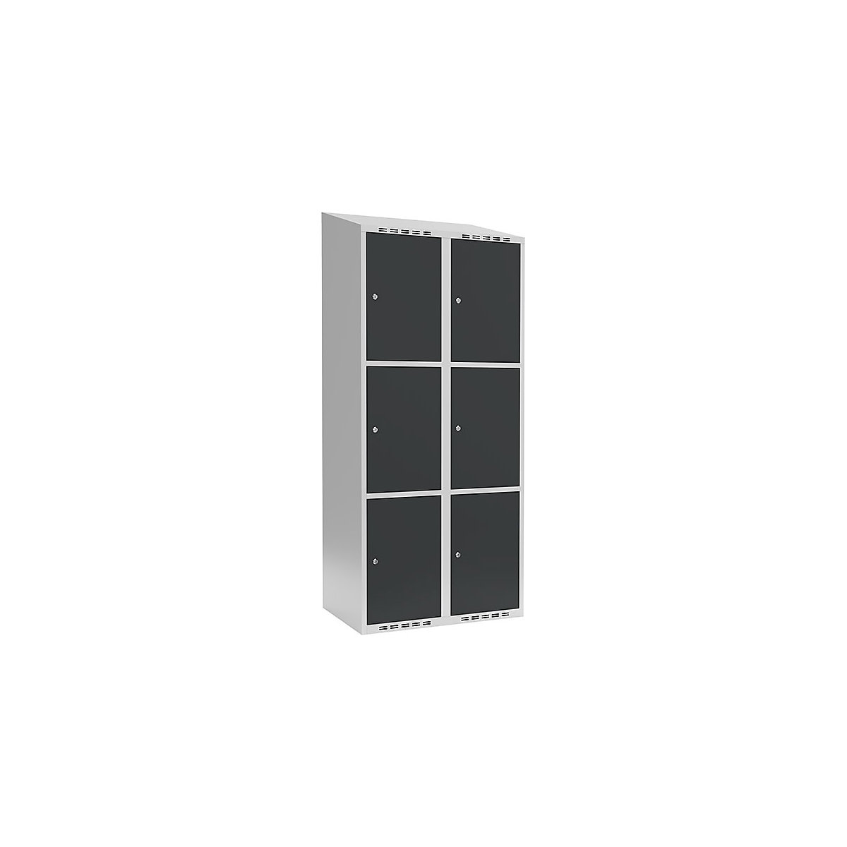 Armário de cacifos com 3 compartimentos Fydor, 2 compartimentos, cinzento claro/cinzento, L 800 mm, 2 compartimentos, forma de teto inclinado, fechadura de cilindro-0