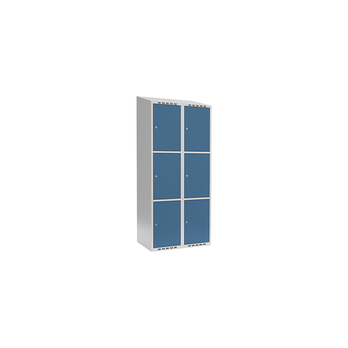 Armário de cacifos com 3 compartimentos Fydor, 2 compartimentos, cinzento claro/azul brilhante, L 800 mm, 2 compartimentos, forma de teto inclinado, fechadura de cilindro-0