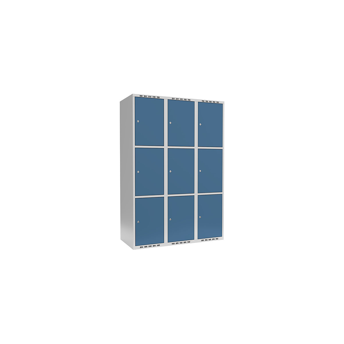 Armário de cacifos com 3 compartimentos Fydor, 3 compartimentos, cinzento claro/azul brilhante, L 1200 mm, 3 compartimentos, forma de teto plano, fechadura de cilindro-0