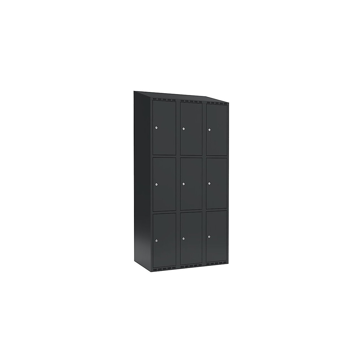 Armário de cacifos com 3 compartimentos Fydor, 3 compartimentos, cinzento, L 900 mm, 3 compartimentos, forma de teto inclinado, fechadura de cilindro-0