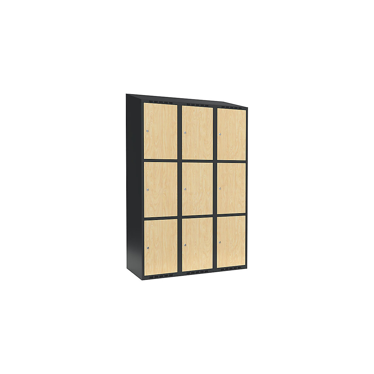 Armário de cacifos com 3 compartimentos Fydor, 3 compartimentos, cinzento/bétula, L 1200 mm, 3 compartimentos, forma de teto inclinado, fechadura de cilindro-0