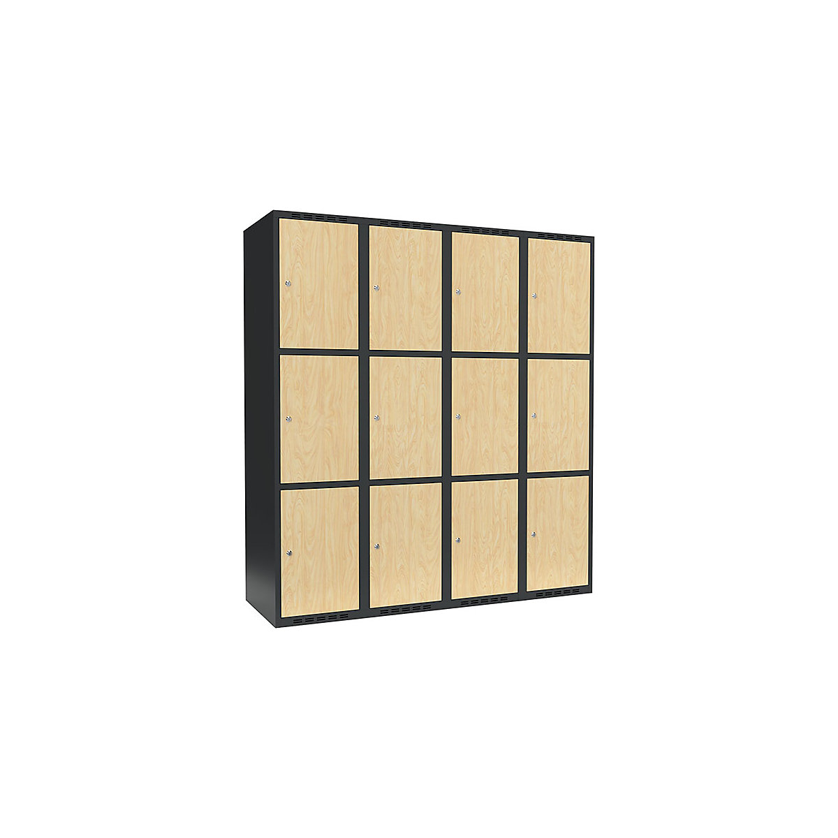 Armário de cacifos com 3 compartimentos Fydor, 4 compartimentos, cinzento/bétula, L 1200 mm, 4 compartimentos, forma de teto plano, fechadura de cilindro-0