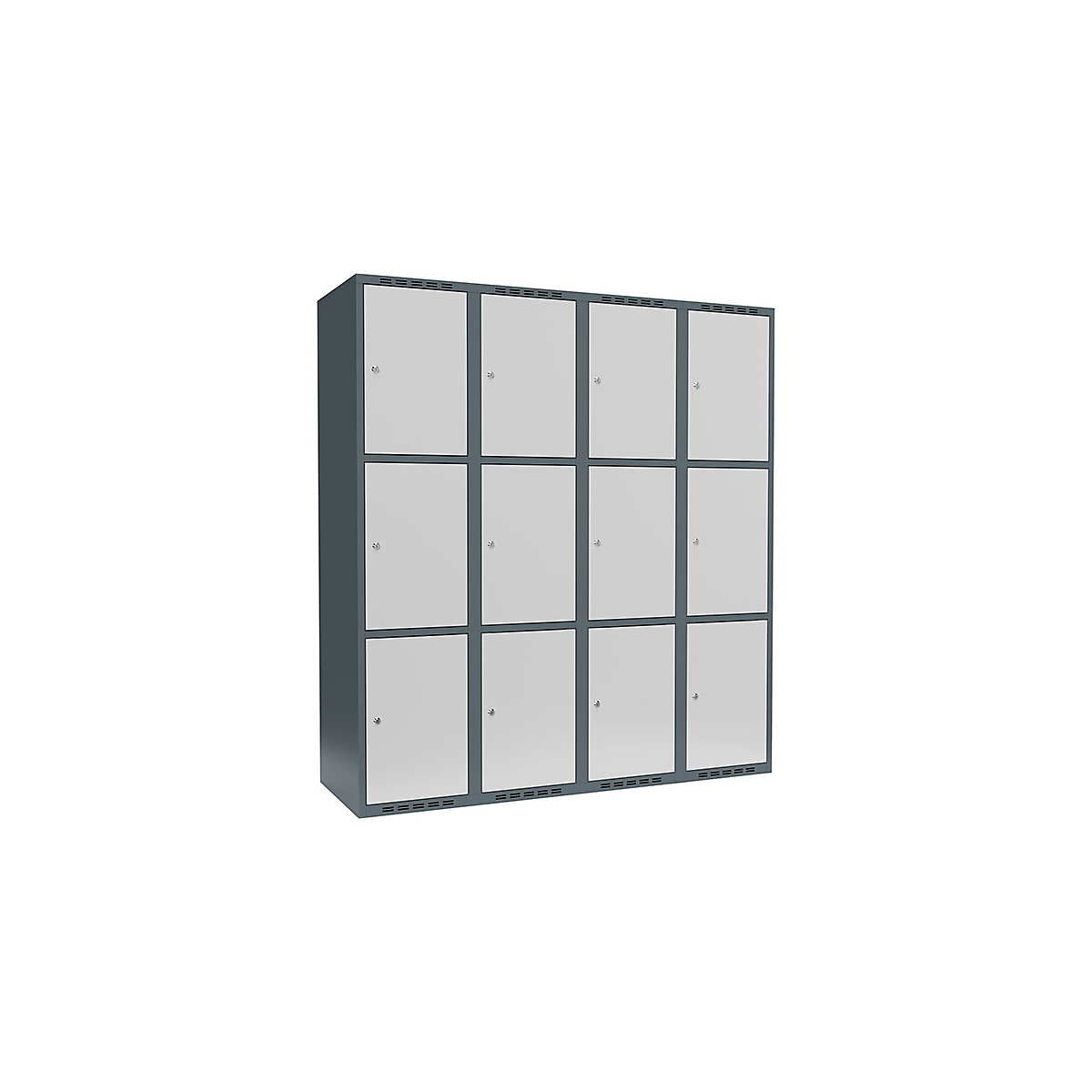 Armário de cacifos com 3 compartimentos Fydor, 4 compartimentos, cinzento azulado/cinzento claro, L 1200 mm, 4 compartimentos, forma de teto plano, fechadura de cilindro-0