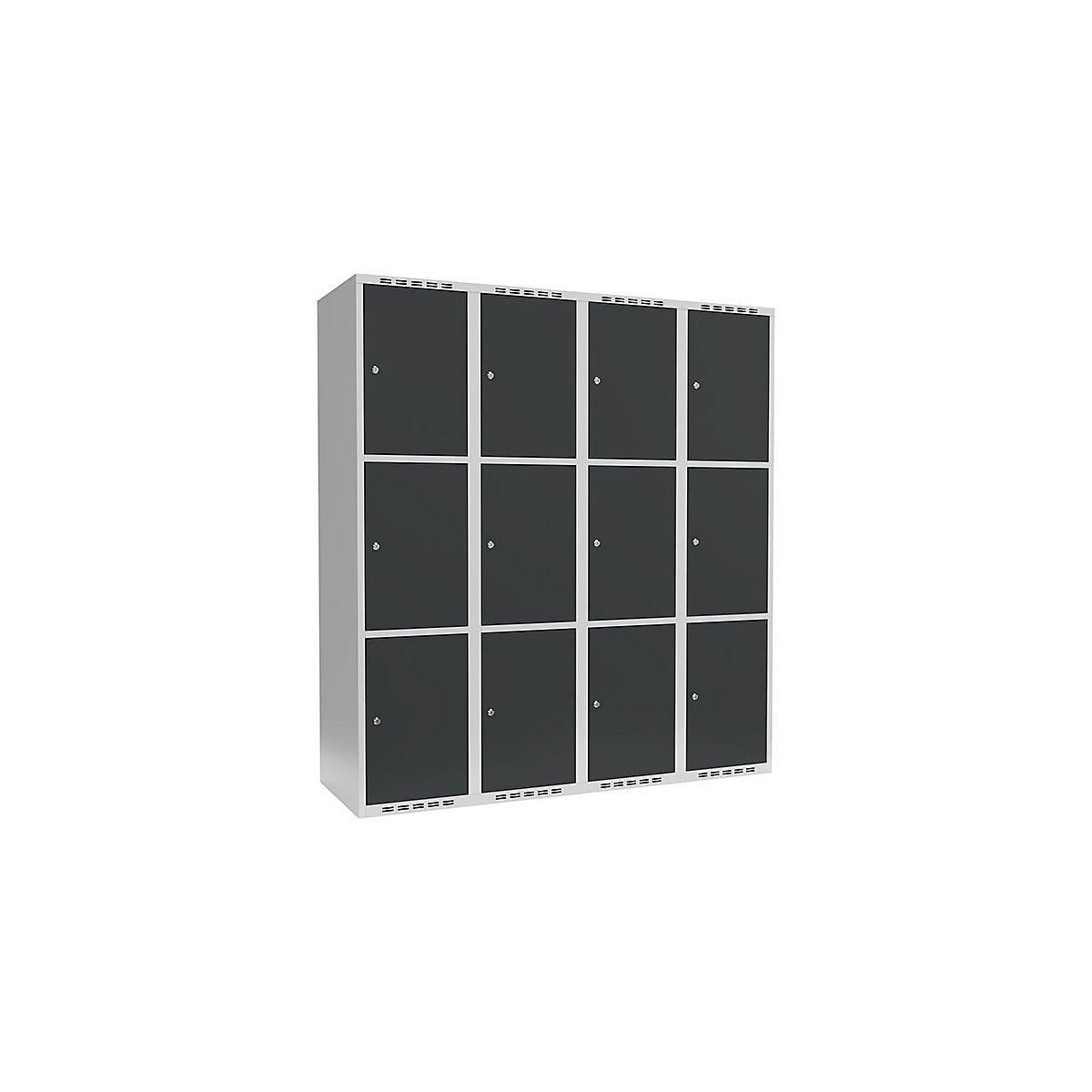 Armário de cacifos com 3 compartimentos Fydor, 4 compartimentos, cinzento claro/cinzento, L 1200 mm, 4 compartimentos, forma de teto plano, fechadura de cilindro-0