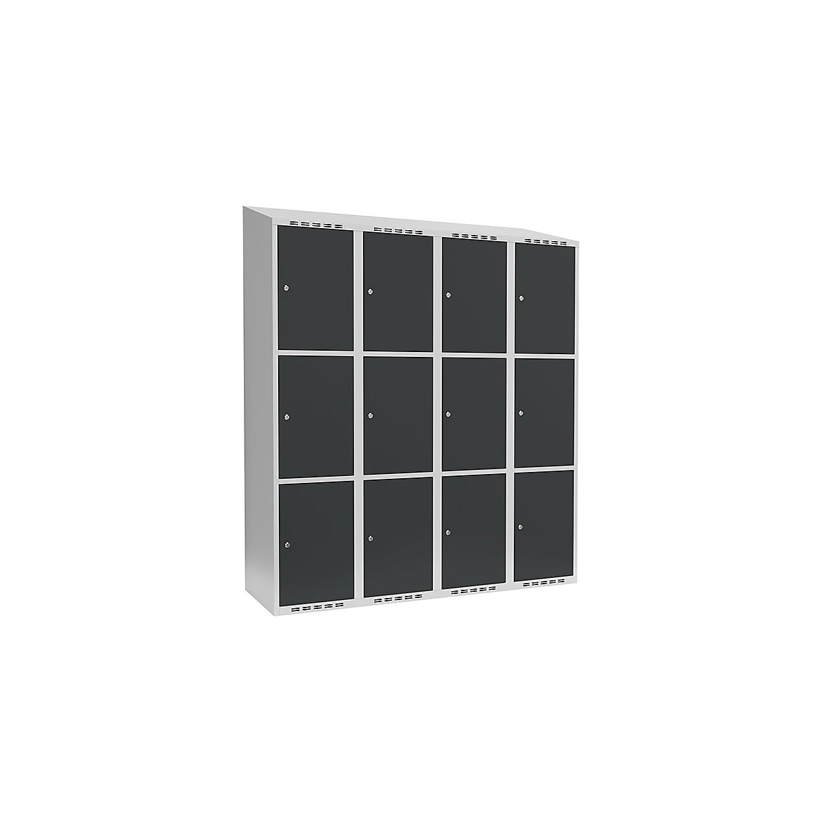 Armário de cacifos com 3 compartimentos Fydor, 4 compartimentos, cinzento claro/cinzento, L 1200 mm, 4 compartimentos, forma de teto inclinado, fechadura de cilindro-0