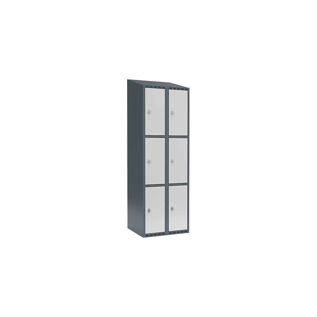 Armário de cacifos com 3 compartimentos Fydor, 2 compartimentos, cinzento azulado/cinzento claro, L 600 mm, 2 compartimentos, forma de teto inclinado, fecho de argola-0