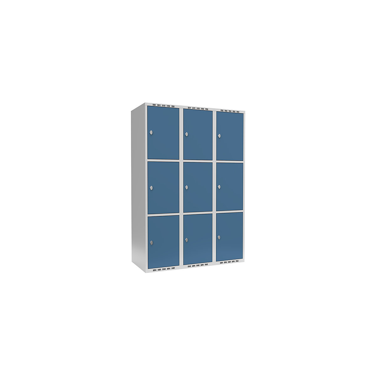Armário de cacifos com 3 compartimentos Fydor, 3 compartimentos, cinzento claro/azul brilhante, L 1200 mm, 3 compartimentos, forma de teto plano, fecho de argola-0