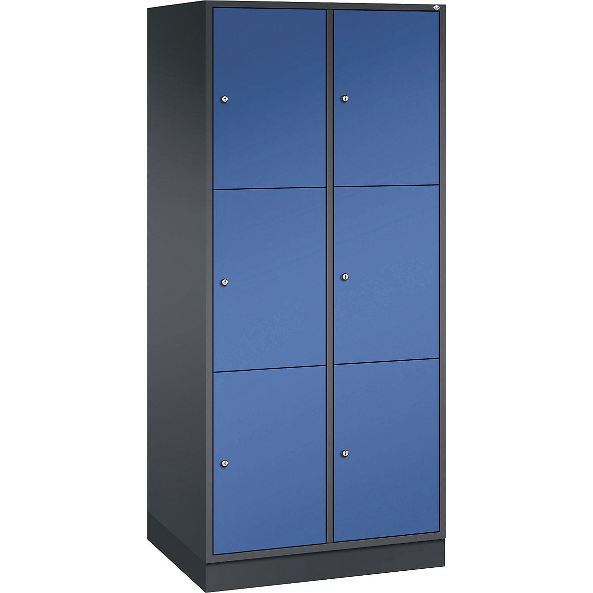 Armário de cacifos com 3 compartimentos Intro – C+P, 2 compartimentos, preto acinzentado/azul genciana, LxP 820 x 600 mm-0