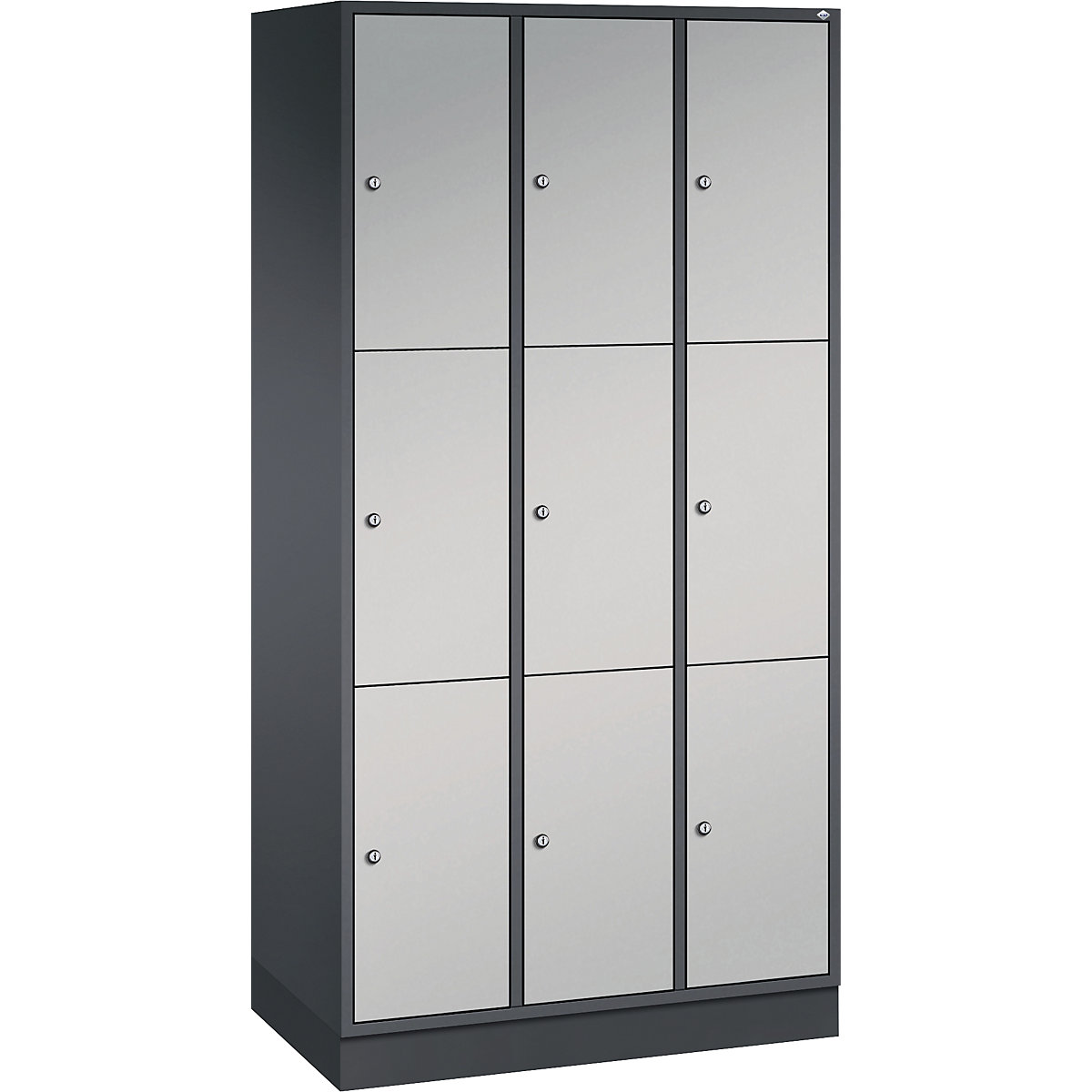 Armário de cacifos com 3 compartimentos Intro – C+P, 3 compartimentos, preto acinzentado/alumínio branco, LxP 920 x 500 mm-0