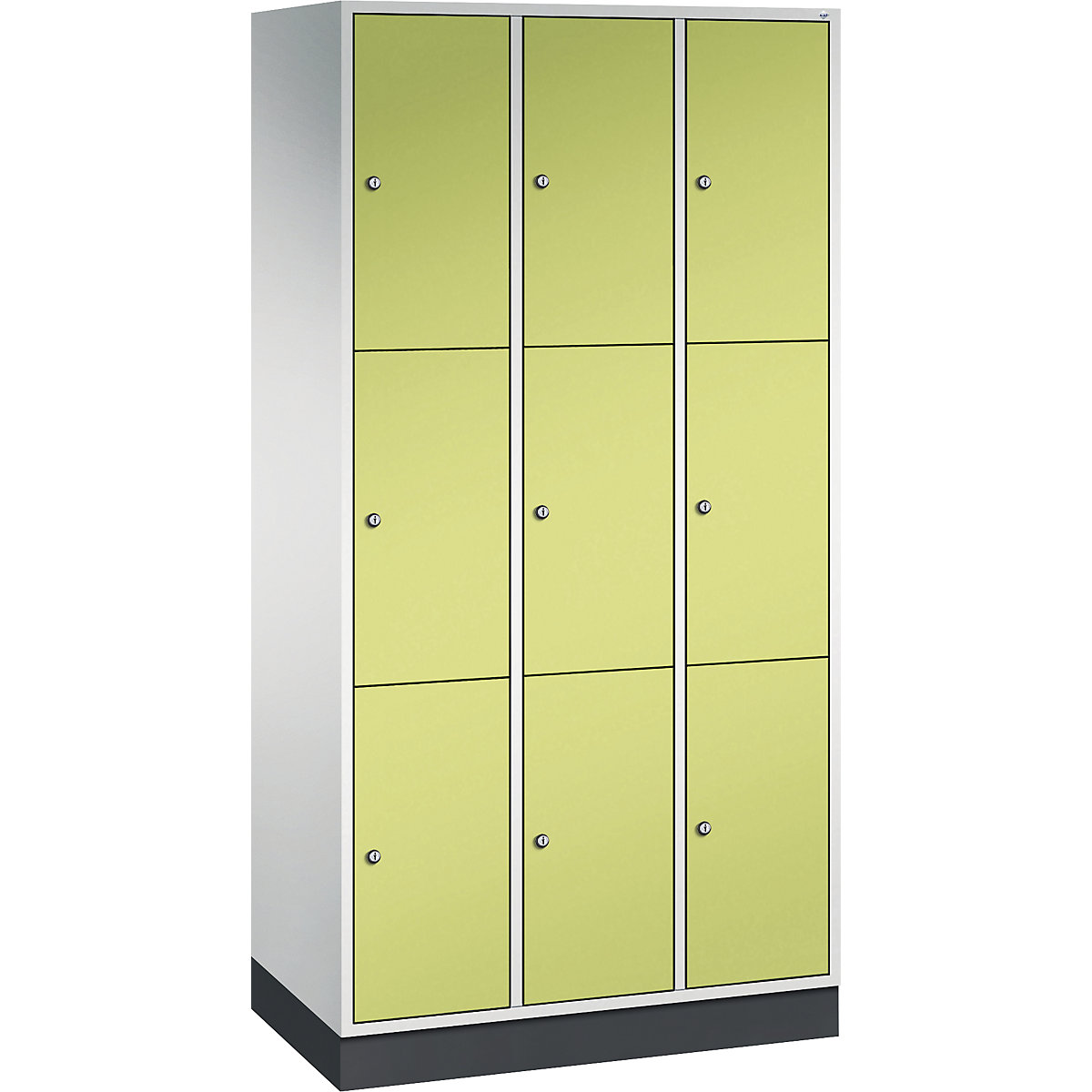 Armário de cacifos com 3 compartimentos Intro – C+P, 3 compartimentos, cinzento claro/verde viridian, LxP 920 x 500 mm-0