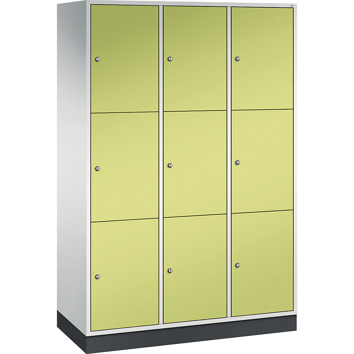 Armário de cacifos com 3 compartimentos Intro – C+P, 3 compartimentos, cinzento claro/verde viridian, LxP 1220 x 500 mm-0