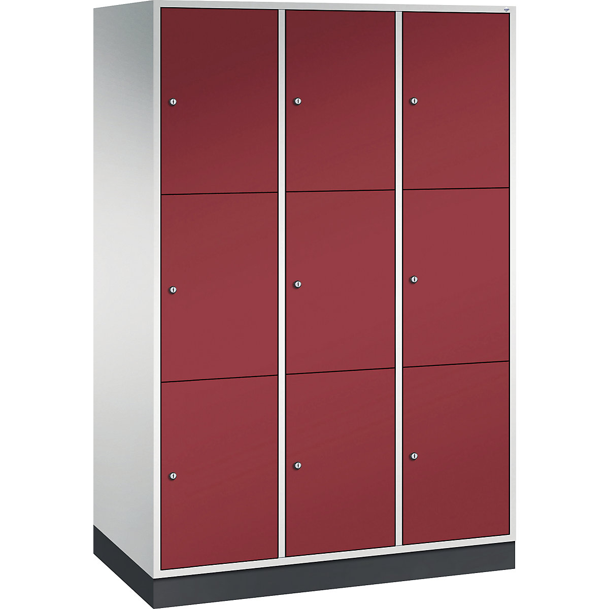 Armário de cacifos com 3 compartimentos Intro – C+P, 3 compartimentos, cinzento claro/vermelho rubi, LxP 1220 x 600 mm-0