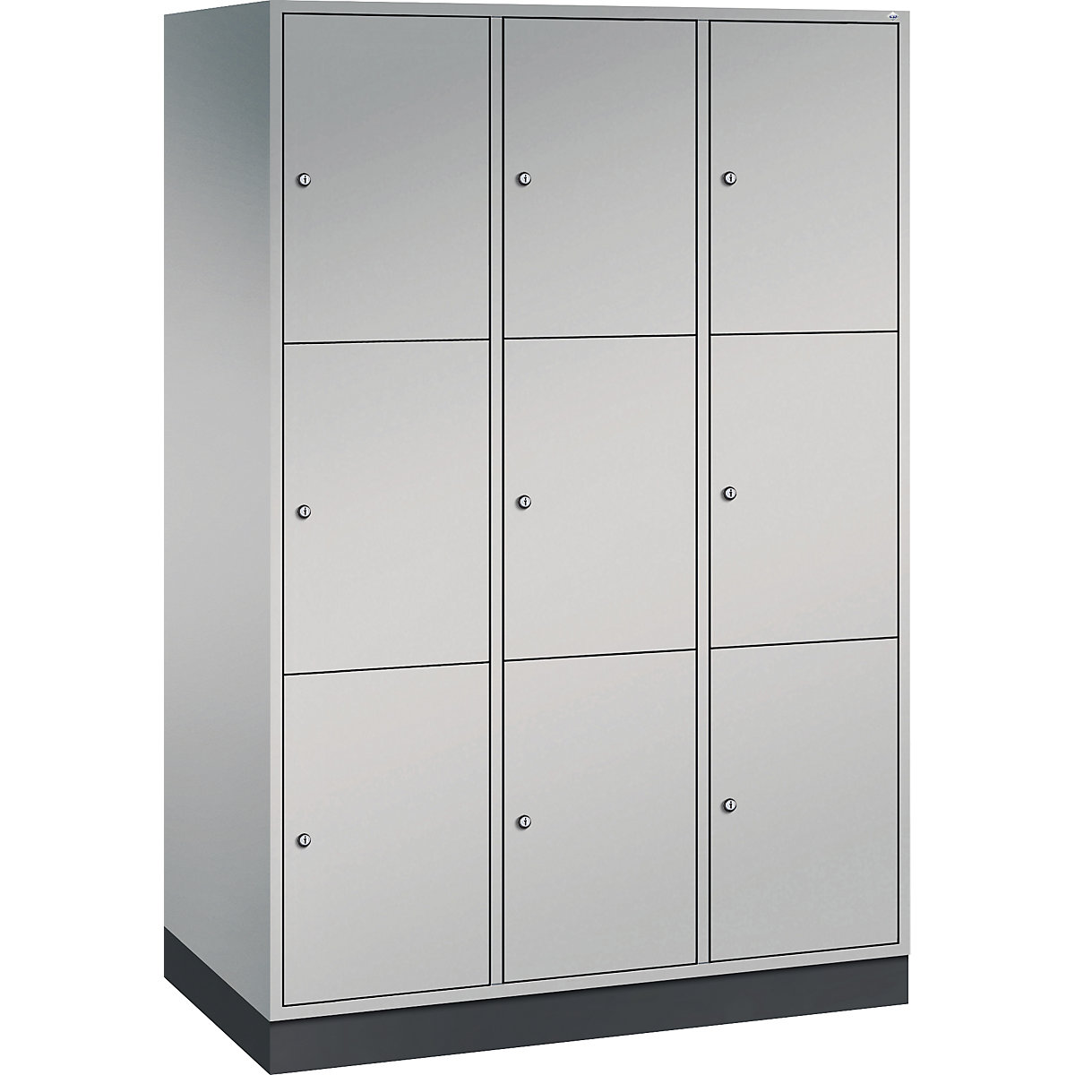 Armário de cacifos com 3 compartimentos Intro – C+P, 3 compartimentos, alumínio branco, LxP 1220 x 600 mm-0
