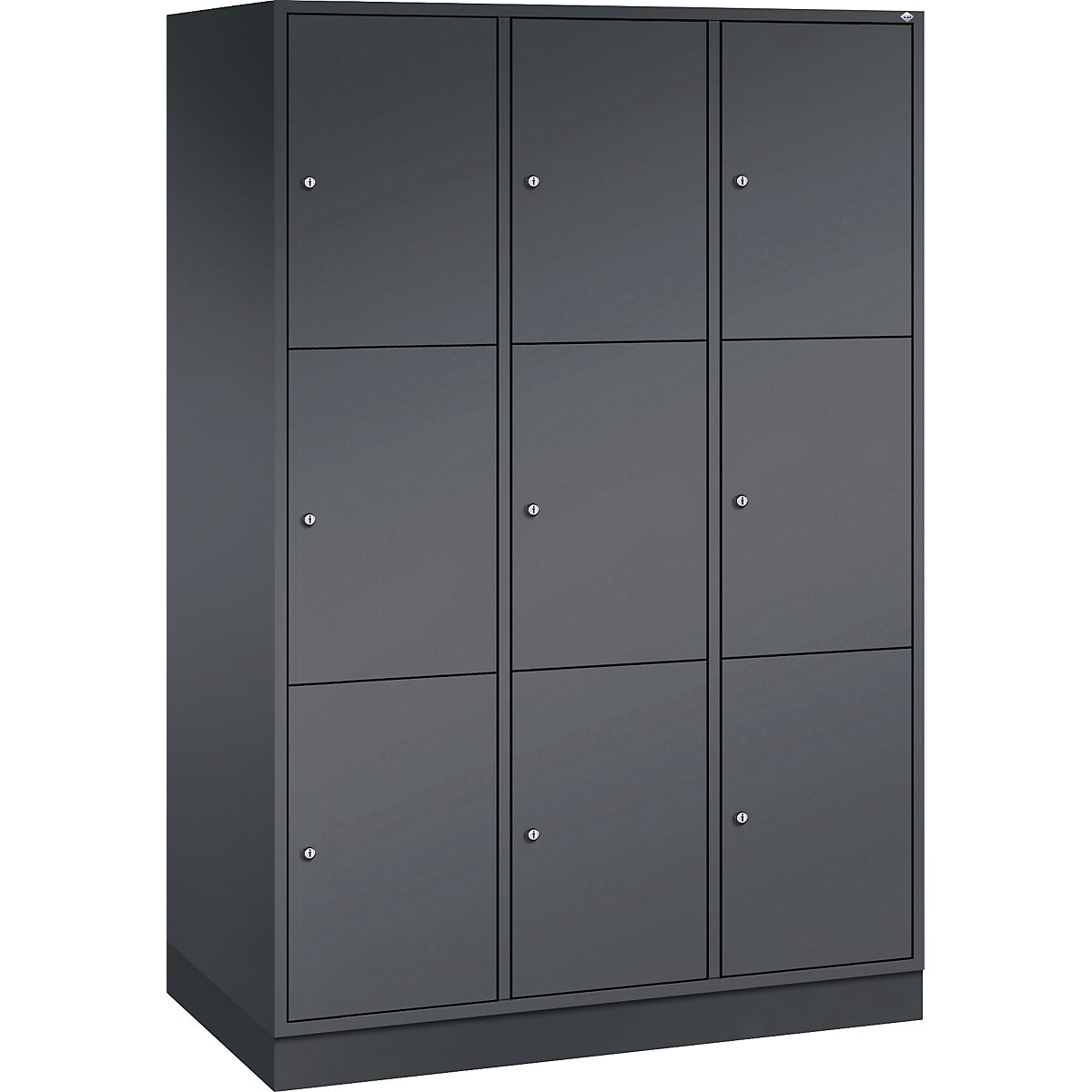 Armário de cacifos com 3 compartimentos Intro – C+P, 3 compartimentos, preto acinzentado, LxP 1220 x 600 mm-0