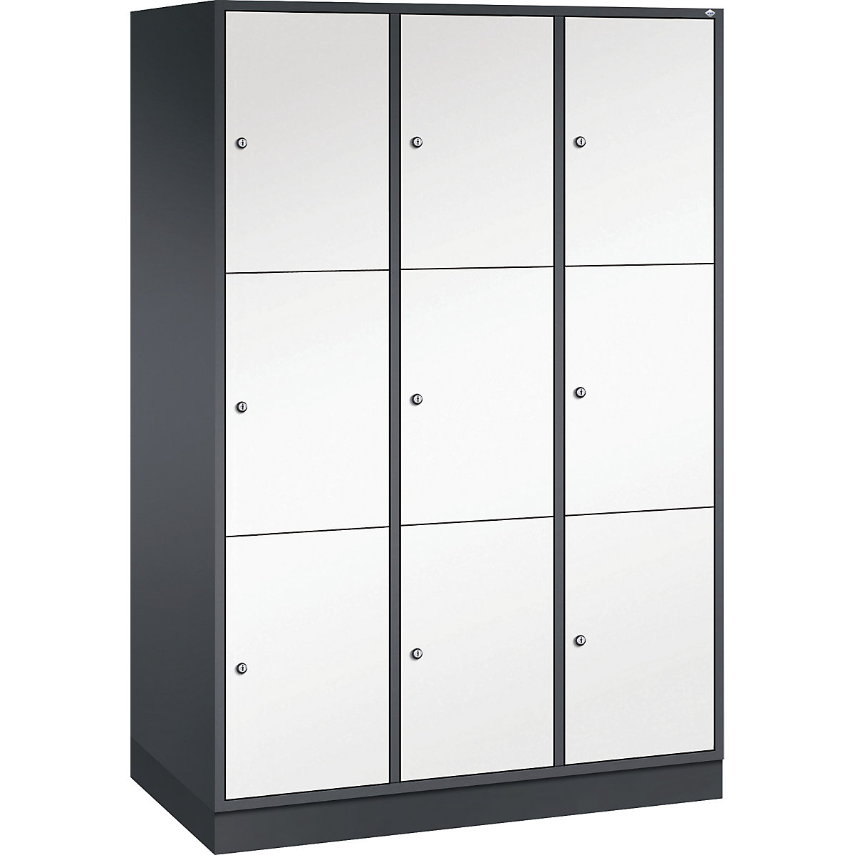Armário de cacifos com 3 compartimentos Intro – C+P, 3 compartimentos, preto acinzentado/branco puro, LxP 1220 x 600 mm-0