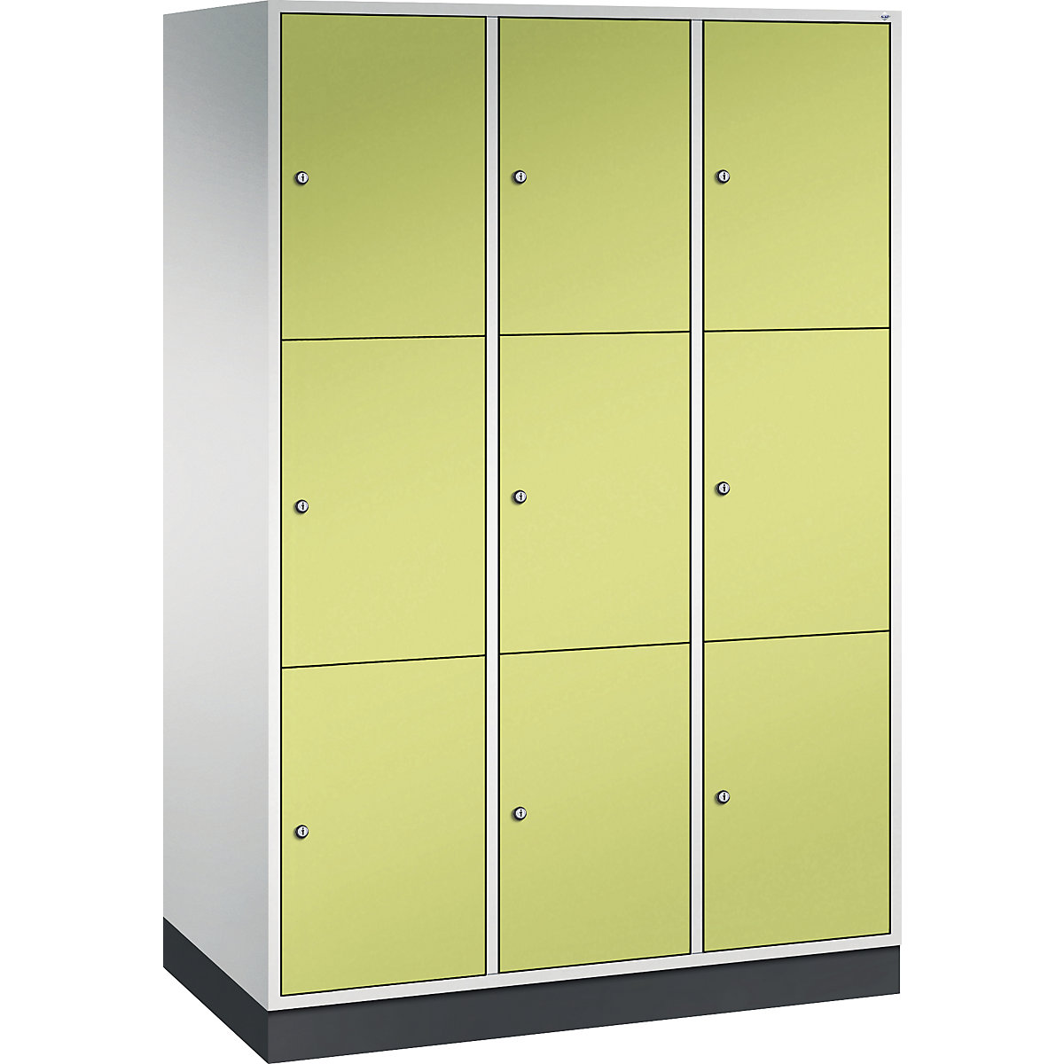 Armário de cacifos com 3 compartimentos Intro – C+P, 3 compartimentos, cinzento claro/verde viridian, LxP 1220 x 600 mm-0