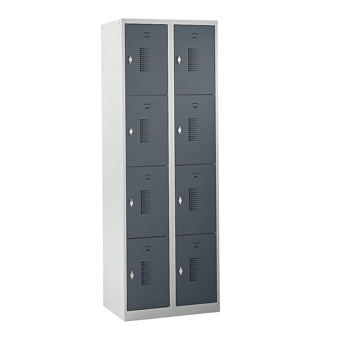 Armário de cacifos com 4 compartimentos Amsterdam – eurokraft basic, 2 compartimentos, cinzento claro/cinzento basalto, L 600 mm, 8 compartimentos, trinco rotativo-0