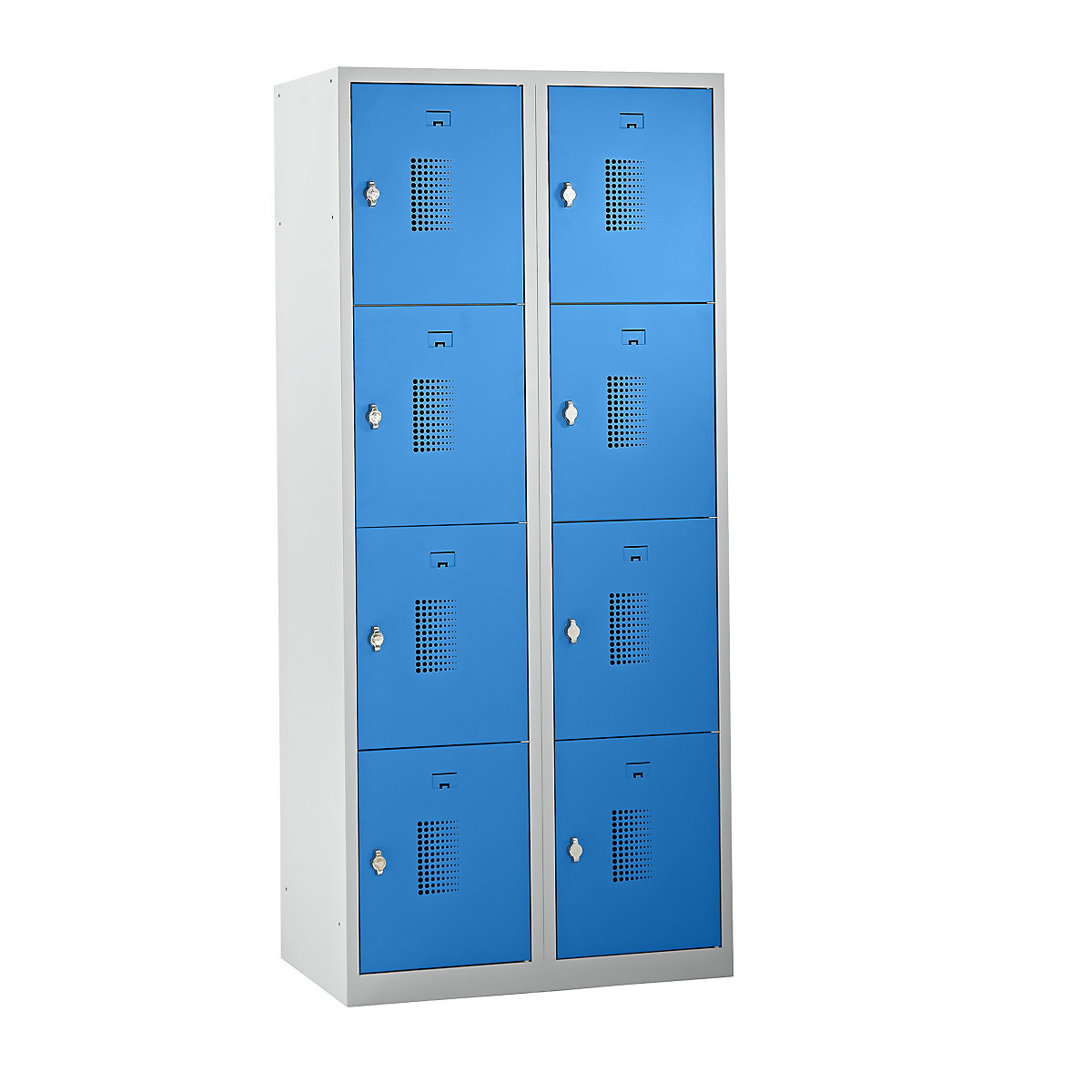 Armário de cacifos com 4 compartimentos Amsterdam – eurokraft basic, 2 compartimentos, cinzento claro/azul claro, L 800 mm, 8 compartimentos, trinco rotativo-0
