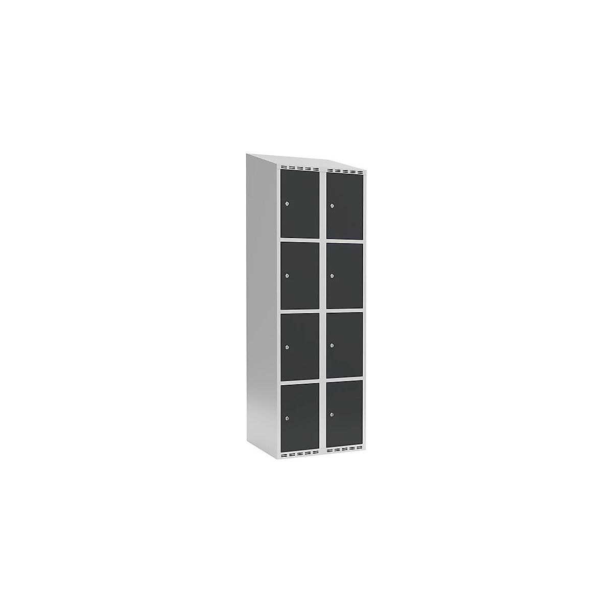 Armário de cacifos com 4 compartimentos Fydor, 2 compartimentos, cinzento claro/cinzento, L 600 mm, 2 compartimentos, forma de teto inclinado, fechadura de cilindro-0