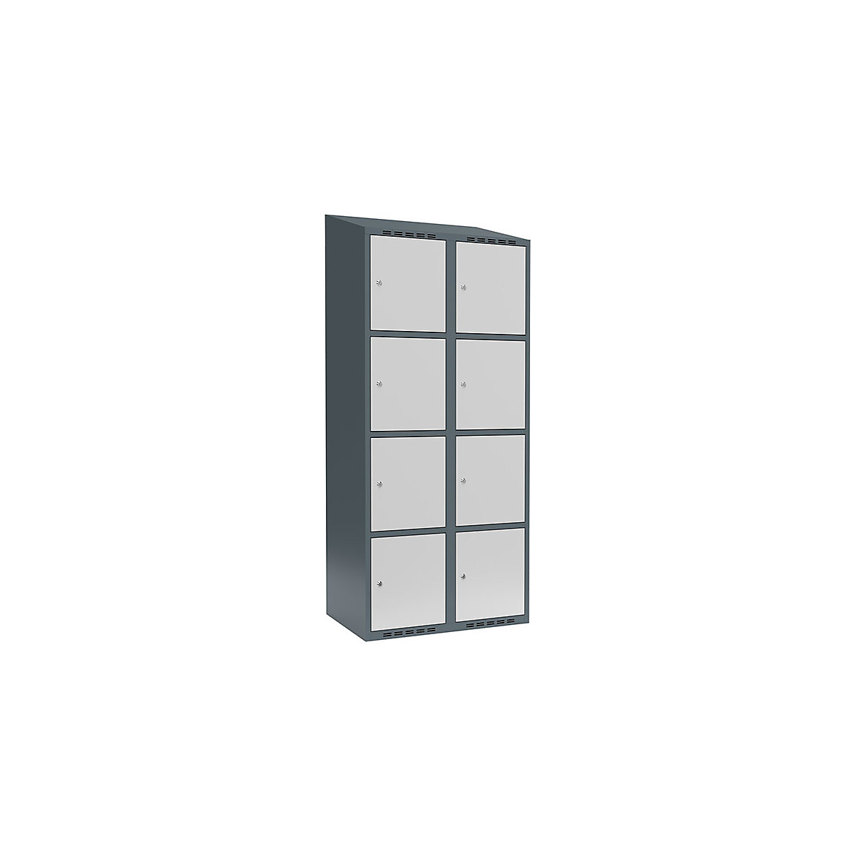 Armário de cacifos com 4 compartimentos Fydor, 2 compartimentos, cinzento azulado/cinzento claro, L 800 mm, 2 compartimentos, forma de teto inclinado, fechadura de cilindro-0